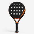Round Control Padel Paddle in black carbon with orange accents, front view