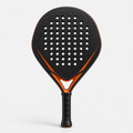 Diamond Power Padel Paddle in black carbon with orange trim, front view