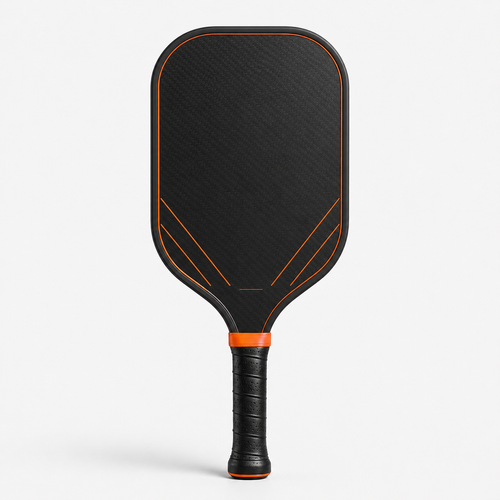 Graphite Pickleball Paddle in matte black with orange accents, front view
