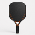 Widebody Spin Pickleball Paddle in textured black with orange trim, front view