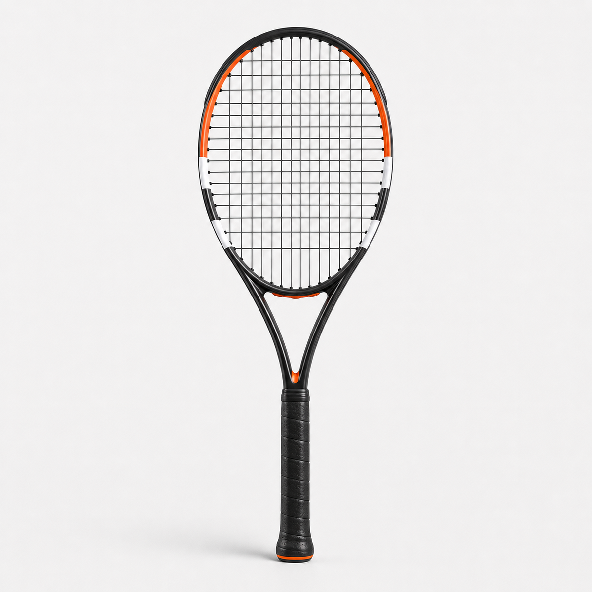 Lightweight Junior Tennis Racket in black with orange throat accents