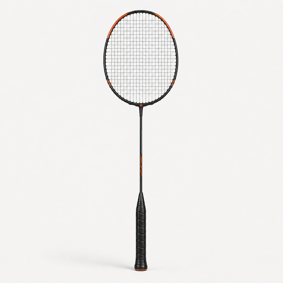 Ultralight Badminton Racket in black with orange accents, full view