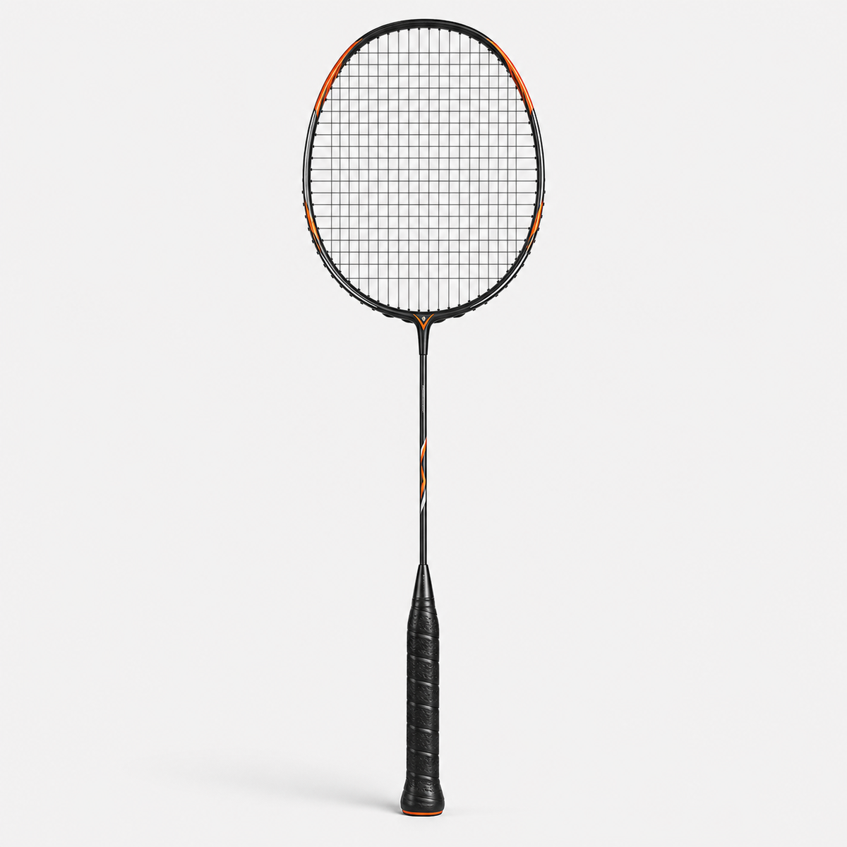 Badminton Control Racket in black with orange accents, full view