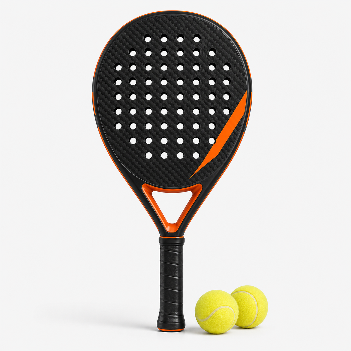 Padel Starter Bundle with black and orange paddle and padel balls